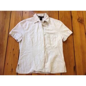 Vintage Express Gray 100% Linen Womens Button Up Short Sleeve Blouse Shirt L 39"